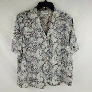 Alfred Dunner Paisley Button Front Top Lightweight Flowy Blue Purple Women's 14